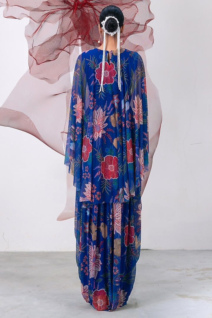 Electric Blue Mesh Lycra Printed Kaftan Dress by Vesture at Pernia's Pop Up Shop