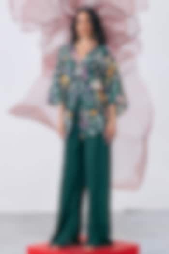 Emerald Green Crepe Printed Pant Set by Vesture at Pernia's Pop Up Shop