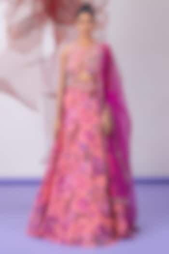 Pink Organza Printed Wedding Lehenga Set by Vesture at Pernia's Pop Up Shop