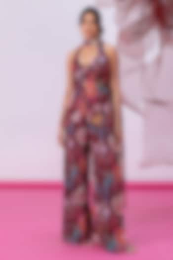 Maroon Lurex Chiffon Printed Kurta Set by Vesture at Pernia's Pop Up Shop