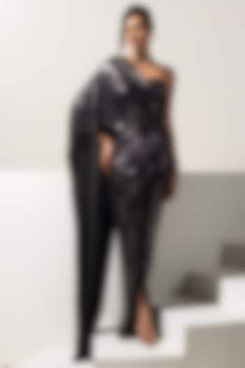 Metallic Grey Metallic Lycra Party Wear Gown by Vesture at Pernia's Pop Up Shop