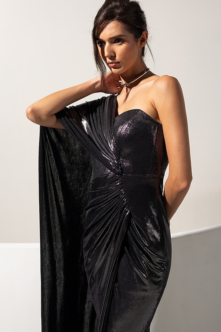 Metallic Grey Metallic Lycra Party Wear Gown by Vesture at Pernia's Pop Up Shop