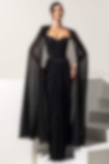 Black Metallic Crush Cape Set by Vesture at Pernia's Pop Up Shop