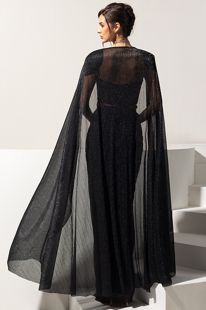 Black Metallic Crush Cape Set by Vesture at Pernia's Pop Up Shop
