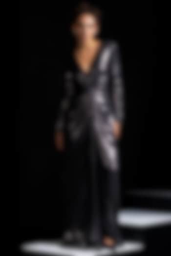 Metallic Grey Metallic Lycra Embellished Engagement Gown by Vesture at Pernia's Pop Up Shop