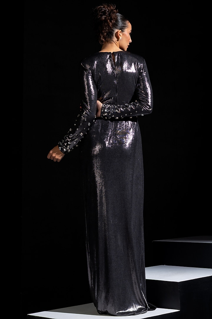 Metallic Grey Metallic Lycra Embellished Engagement Gown by Vesture at Pernia's Pop Up Shop