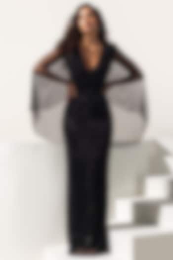 Black Swarovski Mesh Draped Engagement Gown by Vesture at Pernia's Pop Up Shop