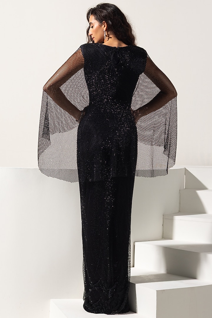 Black Swarovski Mesh Draped Engagement Gown by Vesture at Pernia's Pop Up Shop