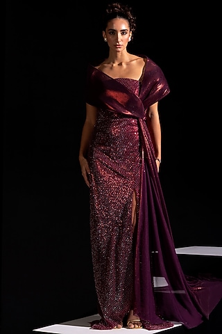 Metallic Red Metallic Mesh Gown by Vesture