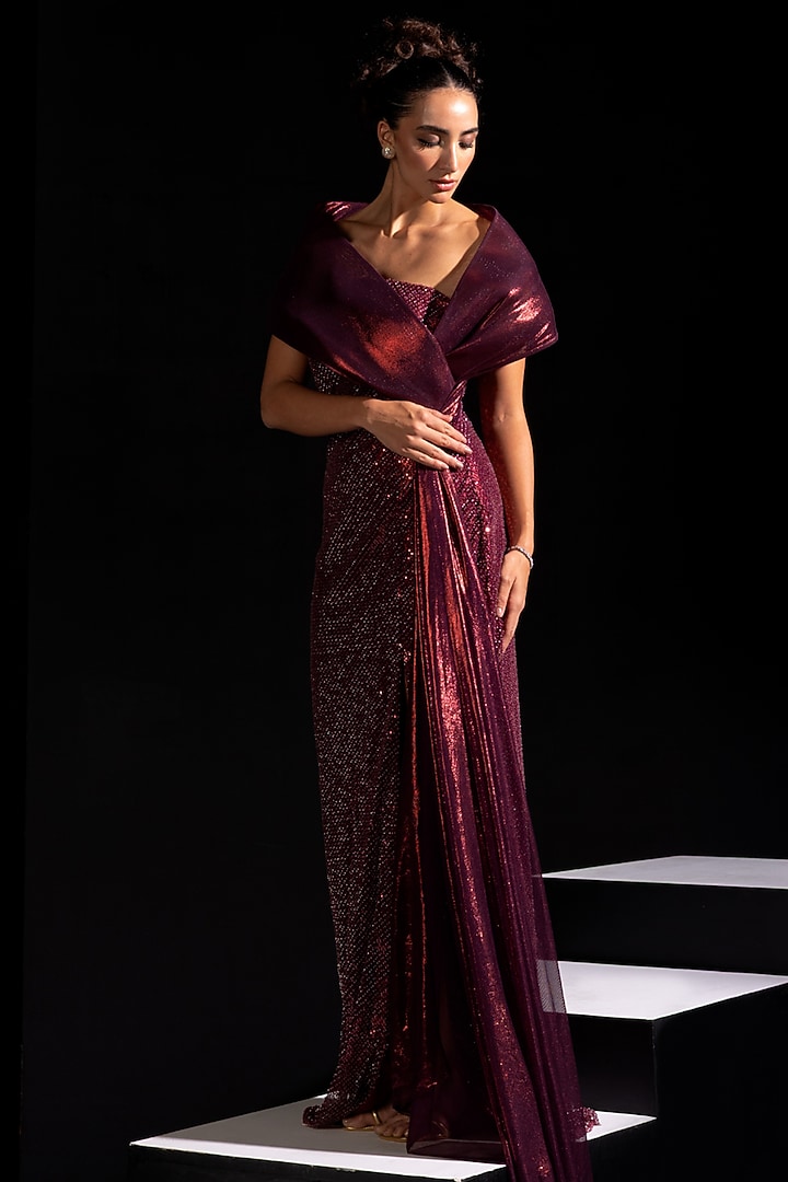 Metallic Red Metallic Mesh Engagement Gown by Vesture at Pernia's Pop Up Shop