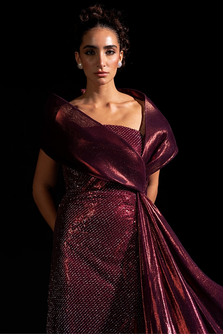 Metallic Red Metallic Mesh Engagement Gown by Vesture at Pernia's Pop Up Shop