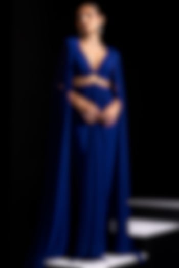 Electric Blue Mesh Lycra Party Wear Gown by Vesture at Pernia's Pop Up Shop