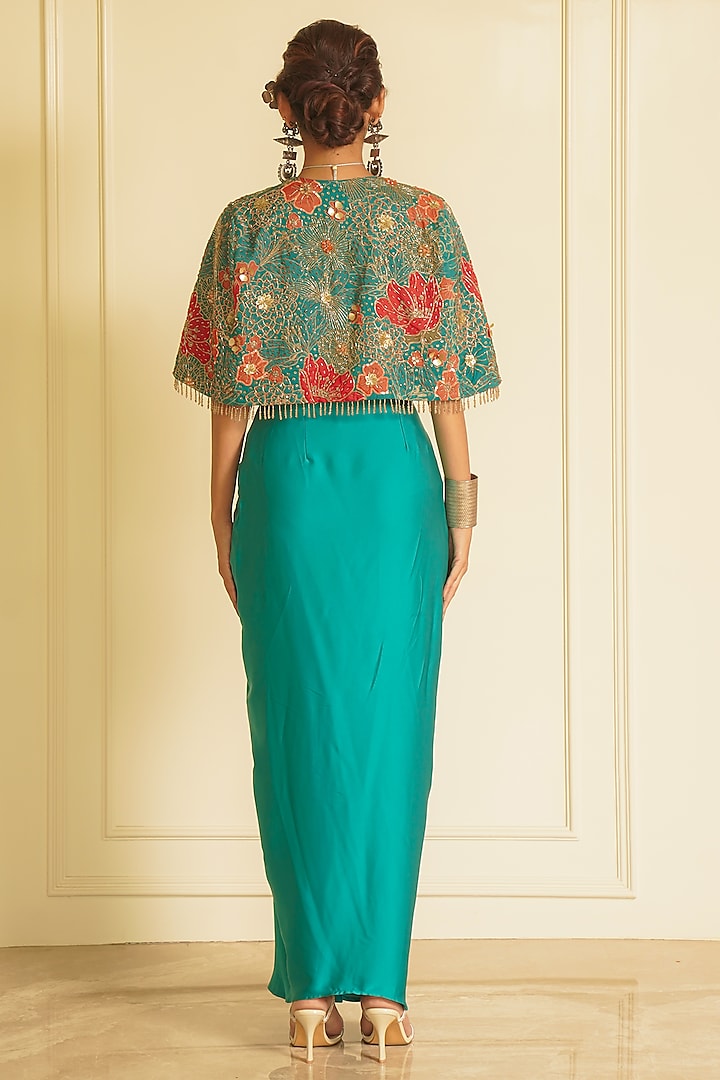 Green Armani Satin Draped Skirt Set by Vesture at Pernia's Pop Up Shop