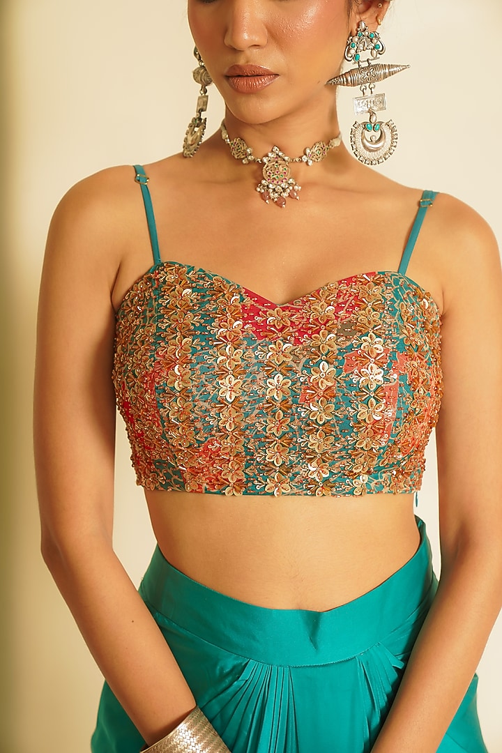 Green Armani Satin Draped Skirt Set by Vesture at Pernia's Pop Up Shop