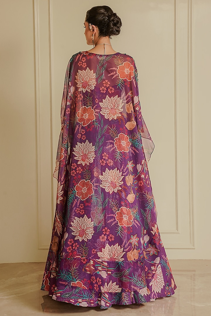Purple Organza Printed Wedding Lehenga Set by Vesture at Pernia's Pop Up Shop