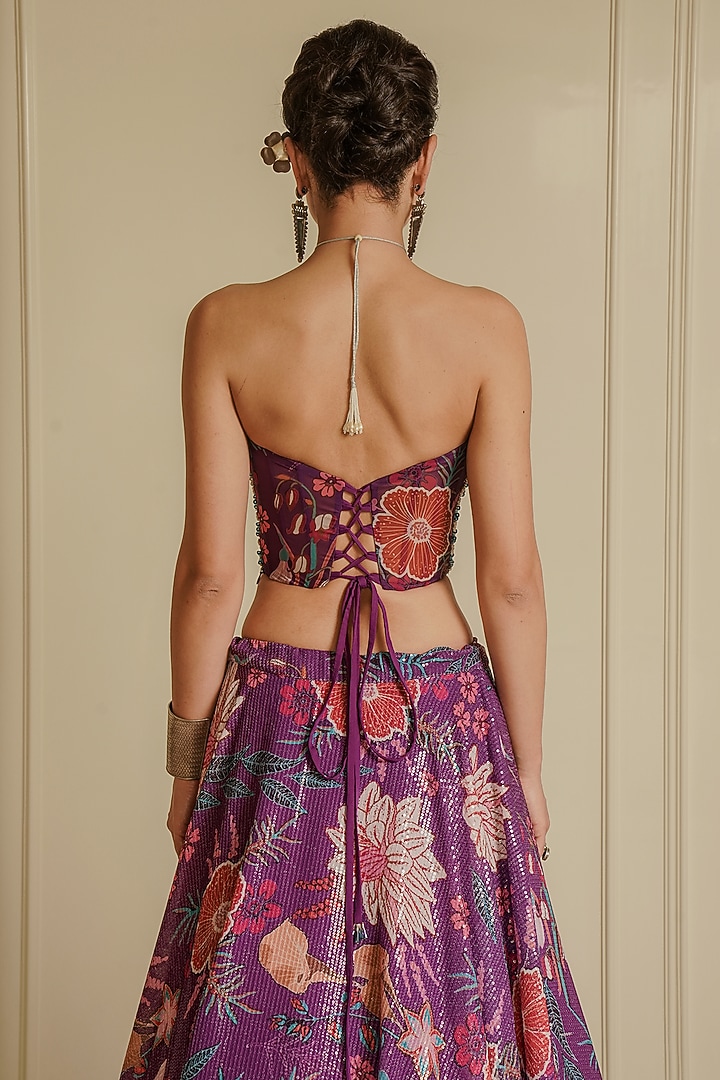 Purple Organza Printed Wedding Lehenga Set by Vesture at Pernia's Pop Up Shop
