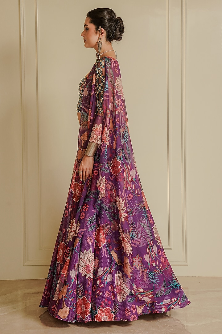Purple Organza Printed Wedding Lehenga Set by Vesture at Pernia's Pop Up Shop