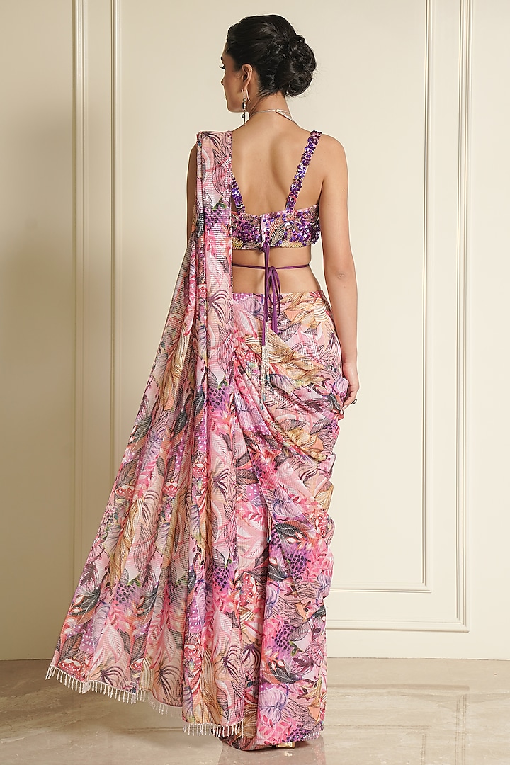 Multi-Colored Sequins Printed Ready-To-Wear Wedding Saree Set by Vesture at Pernia's Pop Up Shop