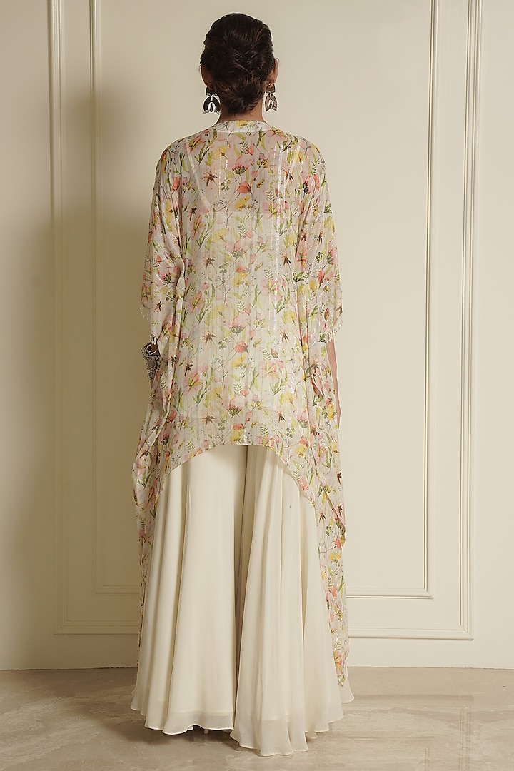 White Chiffon Printed Kaftan Set by Vesture at Pernia's Pop Up Shop