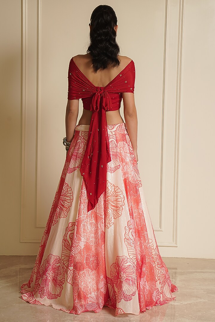 Orange Crepe Printed Wedding Lehenga Set by Vesture at Pernia's Pop Up Shop