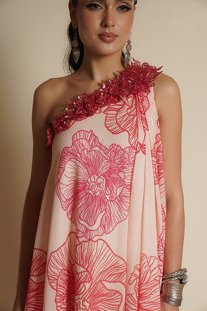 Cream Sequins Printed & Embellished One-Shoulder Kaftan by Vesture at Pernia's Pop Up Shop