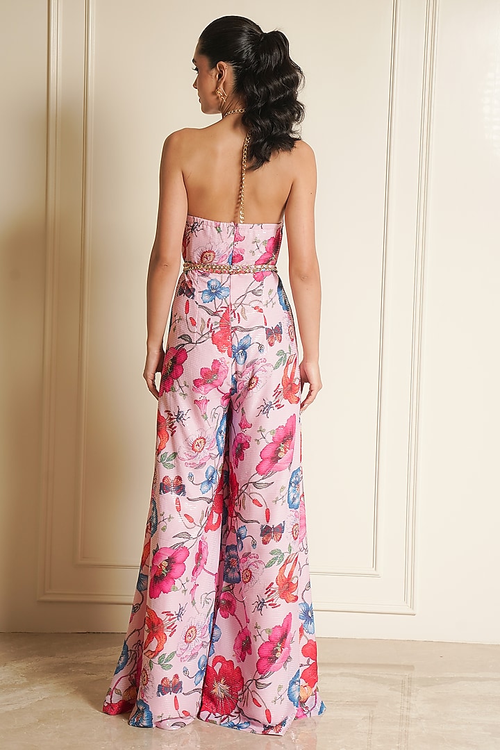 Pink Sequins Printed Jumpsuit With Belt by Vesture at Pernia's Pop Up Shop