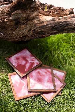 Blush Pink Pure Handwoven Cotton Tie & Dyed Coasters (Set of 2) by Veaves