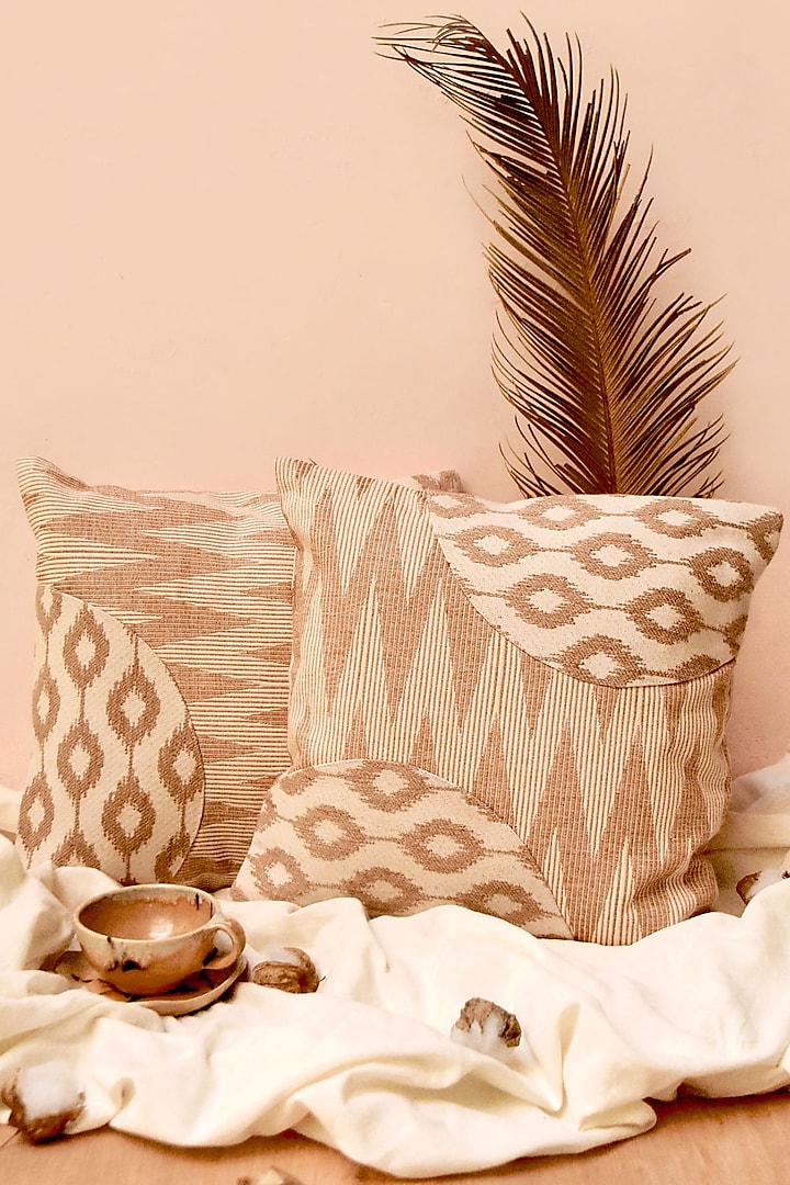 Brown Pure Handwoven Cotton Hand Embroidered Cushion Cover by Veaves