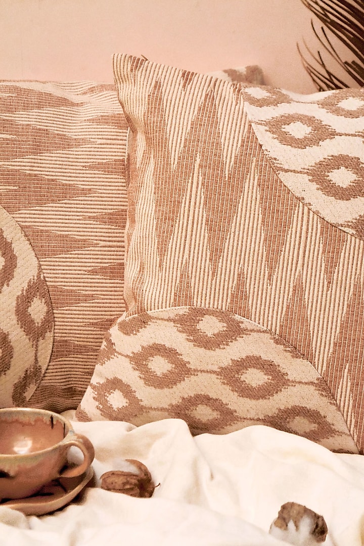 Brown Pure Handwoven Cotton Hand Embroidered Cushion Cover by Veaves at Pernia's Pop Up Shop