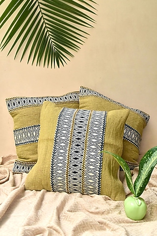 Green Pure Handwoven Cotton Cushion Cover (Set of 2) by Veaves