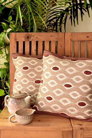 Brown Pure Handwoven Cotton Embroidered Cushion Cover by Veaves