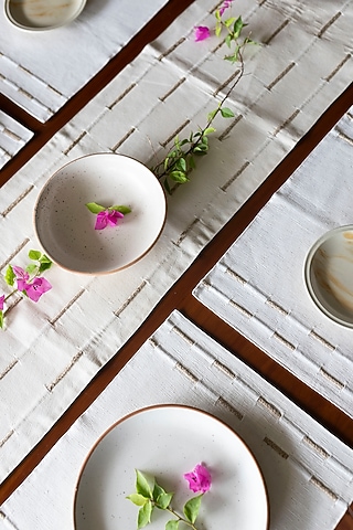 White Pure Handwoven Cotton Embroidered Dining Set by Veaves