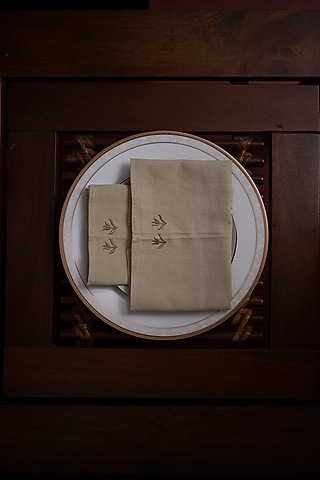 Green Pure Handwoven Cotton Napkins (Set of 2) by Veaves