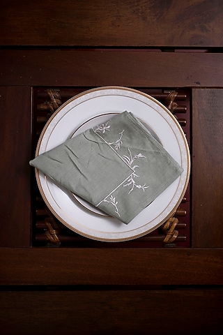 Green Pure Handwoven Cotton Napkins (Set of 2) by Veaves