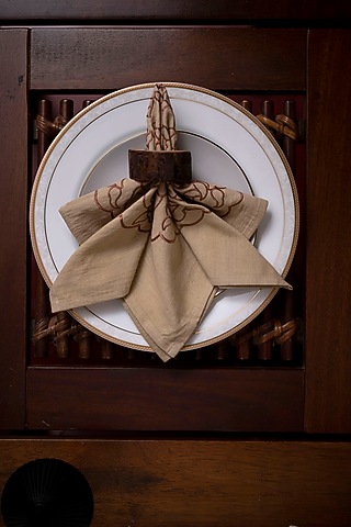Beige Pure Handwoven Cotton Napkins (Set of 2) by Veaves