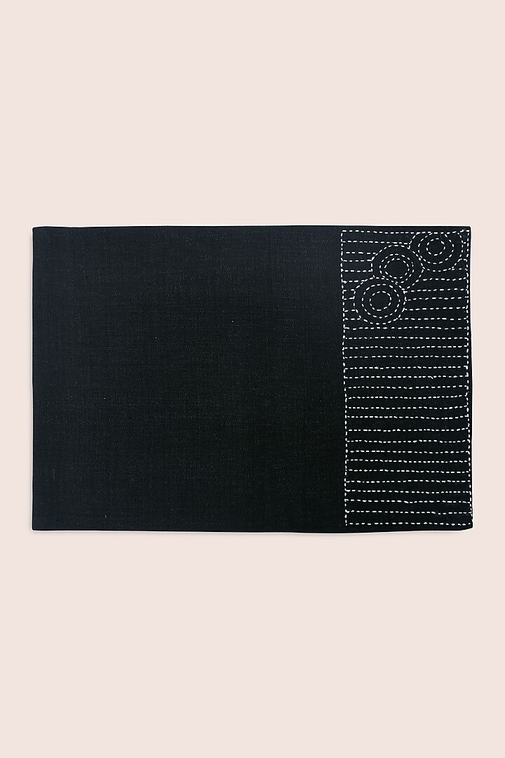 Black Pure Handwoven Cotton Table Mats (Set of 6) by Veaves at Pernia's Pop Up Shop