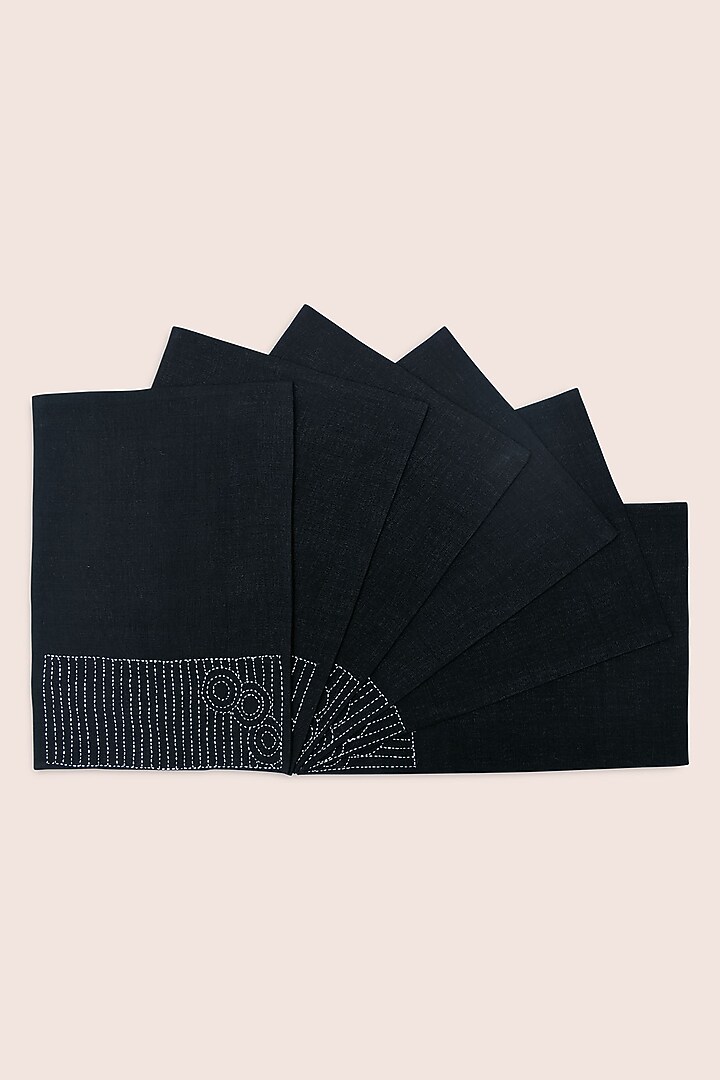 Black Pure Handwoven Cotton Table Mats (Set of 6) by Veaves at Pernia's Pop Up Shop
