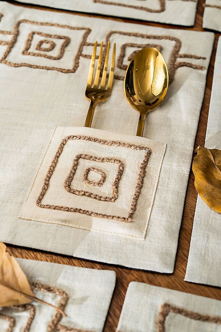 White Pure Handwoven Cotton Table Mats (Set of 6) by Veaves at Pernia's Pop Up Shop