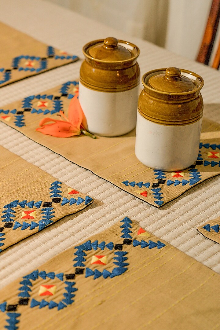 Mustard Pure Handwoven Cotton Table Mats (Set of 6) by Veaves