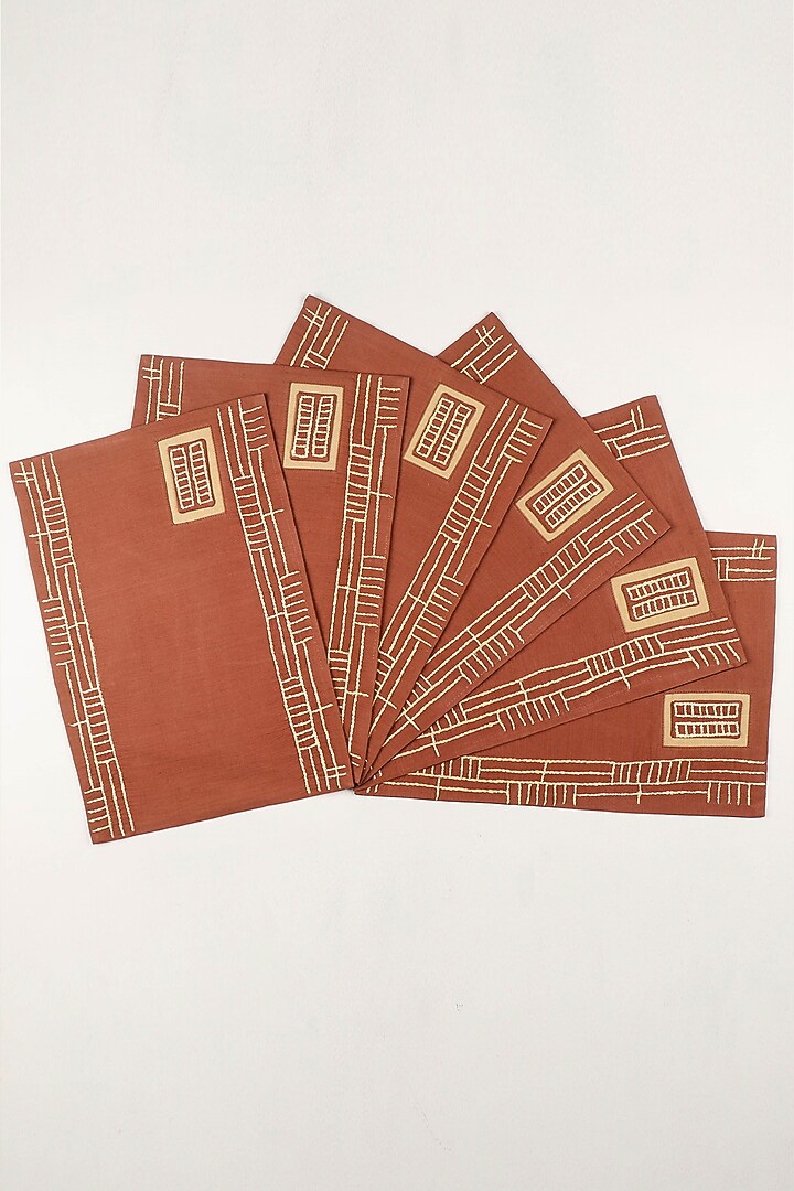 Brown Pure Handwoven Cotton Table Mats (Set of 6) by Veaves at Pernia's Pop Up Shop