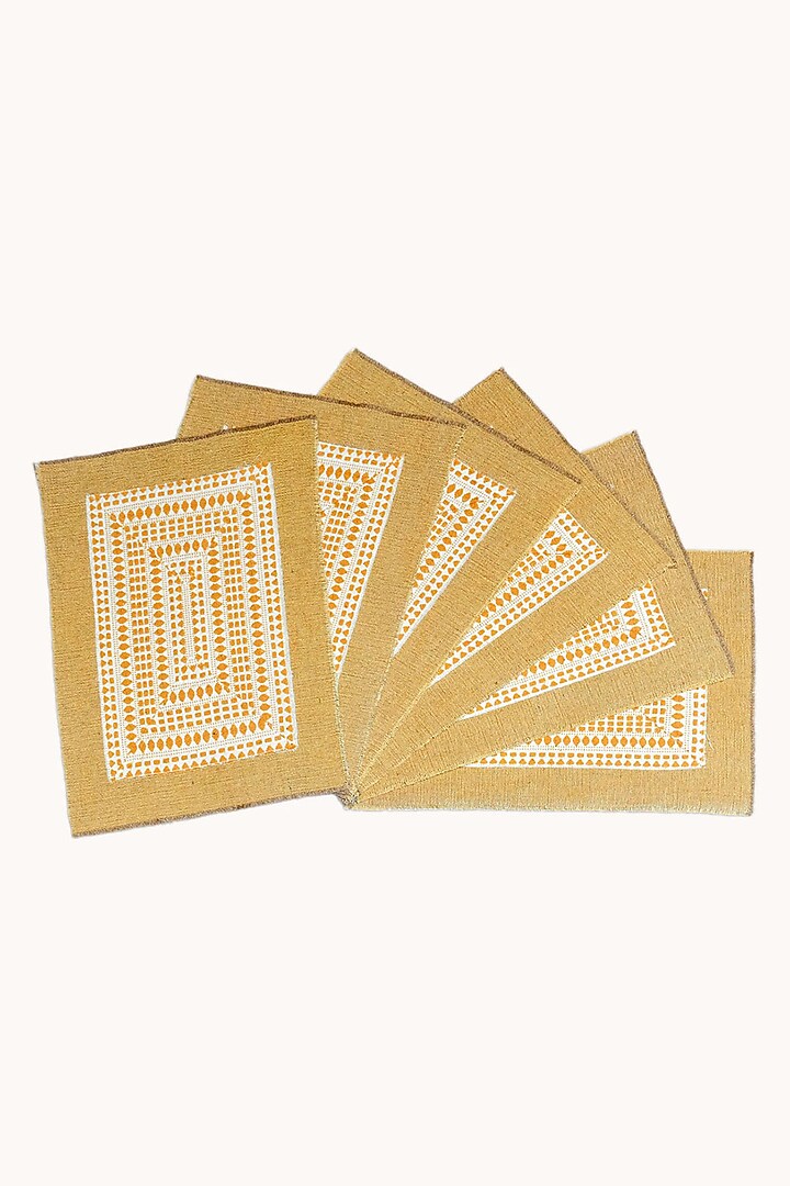 Mustard Pure Handwoven Cotton Table Mats (Set of 6) by Veaves at Pernia's Pop Up Shop