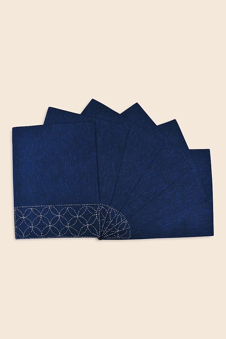 Midnight Blue Pure Handwoven Cotton Table Mats (Set of 6) by Veaves at Pernia's Pop Up Shop