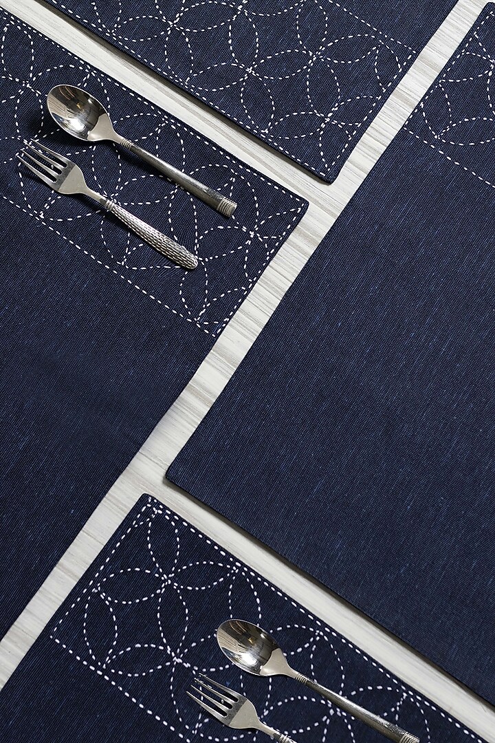 Midnight Blue Pure Handwoven Cotton Table Mats (Set of 6) by Veaves at Pernia's Pop Up Shop