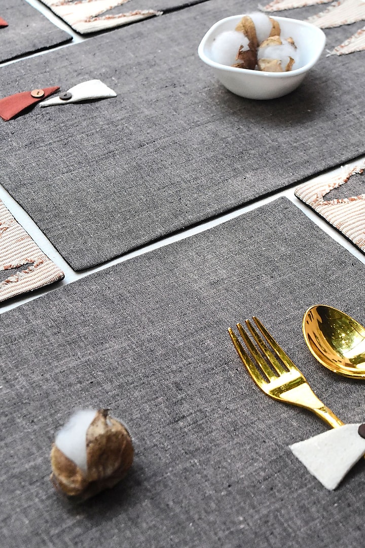 Grey Pure Handwoven Cotton Table Mats (Set of 6) by Veaves