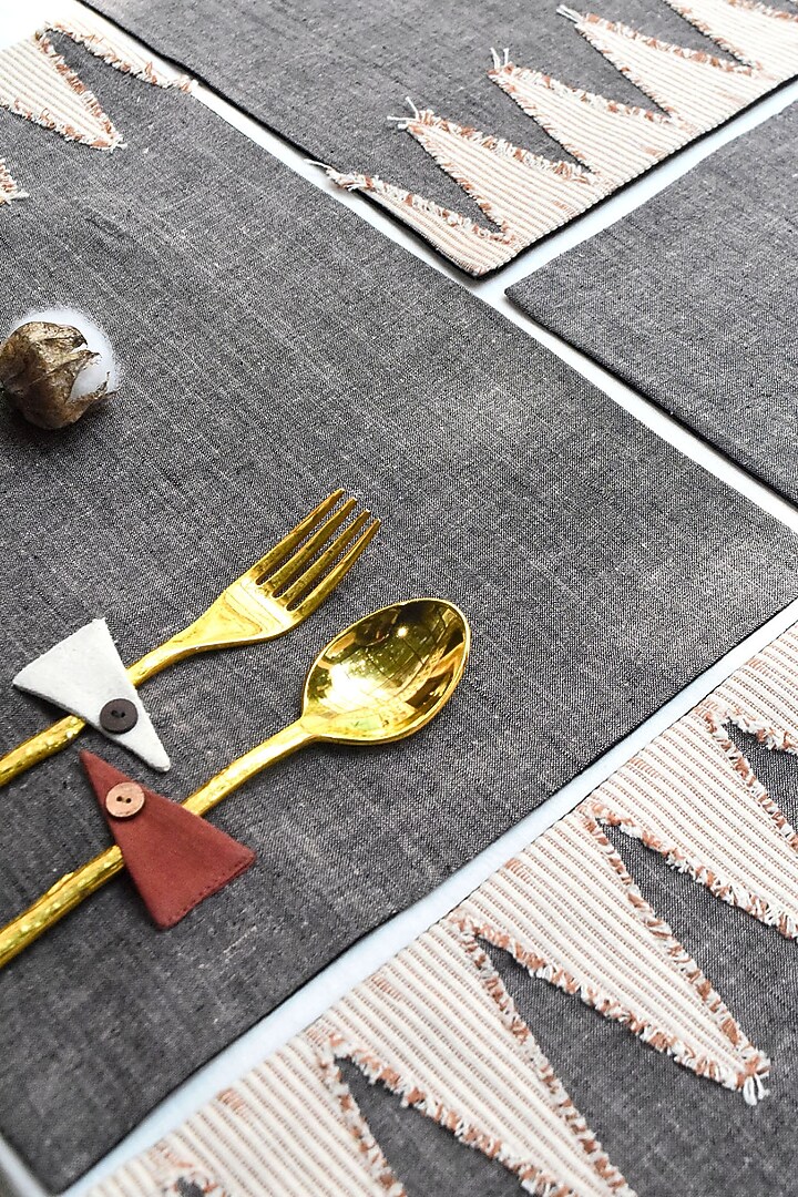 Grey Pure Handwoven Cotton Table Mats (Set of 6) by Veaves at Pernia's Pop Up Shop