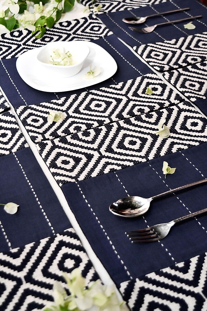 Midnight Blue Pure Handwoven Cotton Table Mats (Set of 6) by Veaves