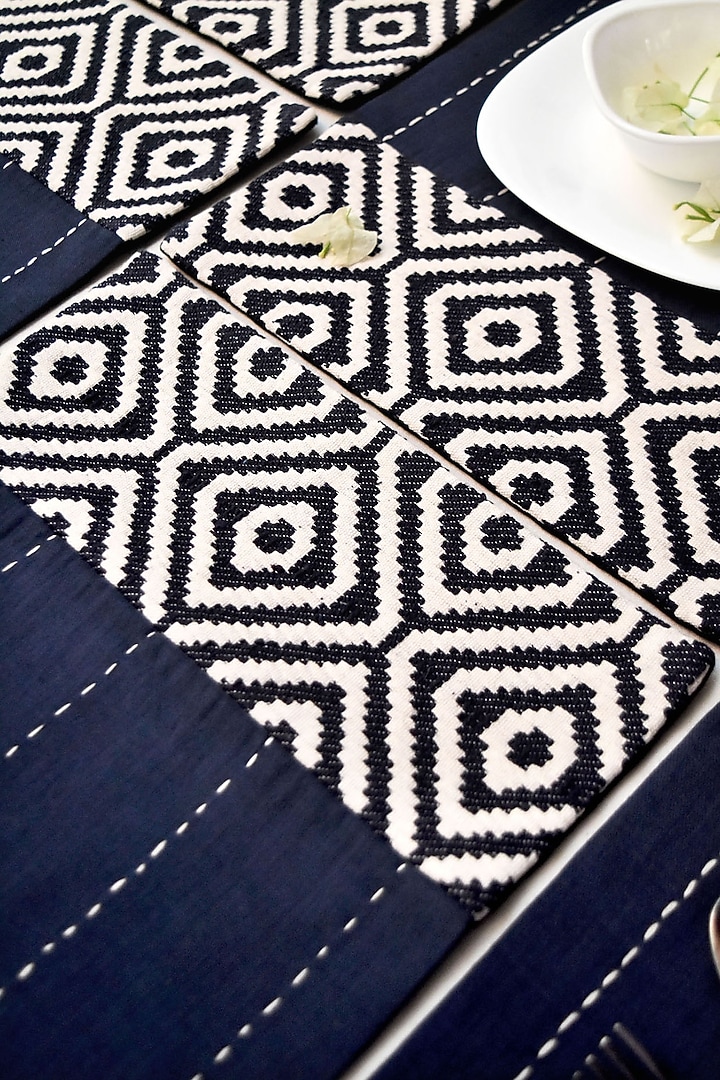 Midnight Blue Pure Handwoven Cotton Table Mats (Set of 6) by Veaves at Pernia's Pop Up Shop