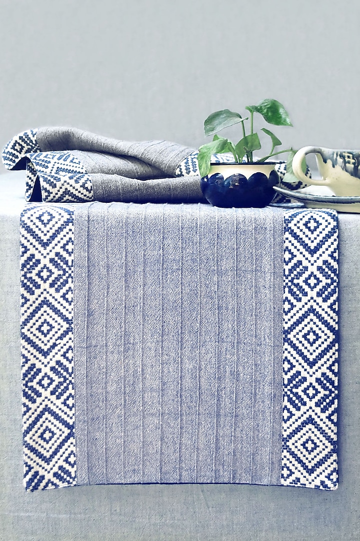 Powder Blue Pure Handwoven Cotton Table Runner by Veaves at Pernia's Pop Up Shop