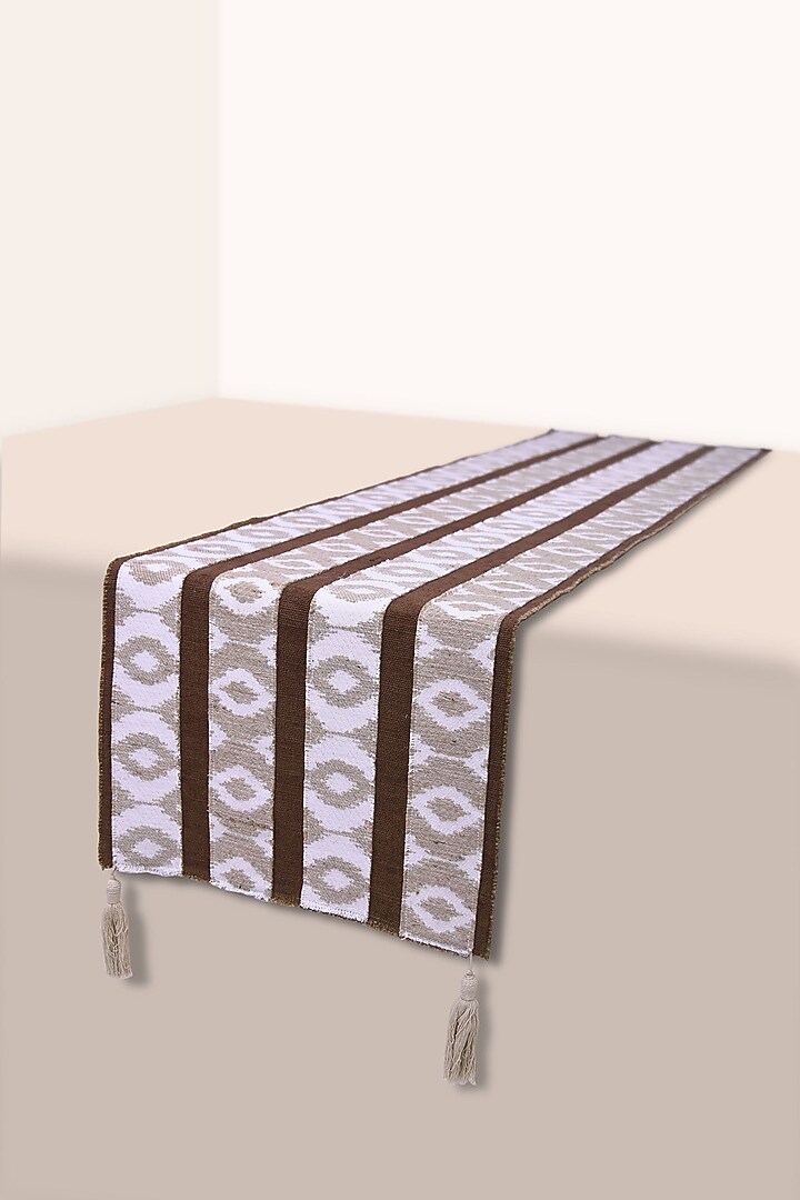 Beige Pure Handwoven Cotton Table Runner by Veaves at Pernia's Pop Up Shop