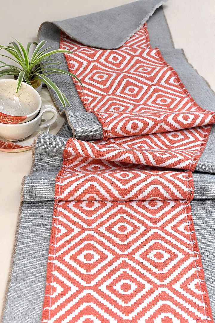 Orange Pure Handwoven Cotton Table Runner by Veaves at Pernia's Pop Up Shop